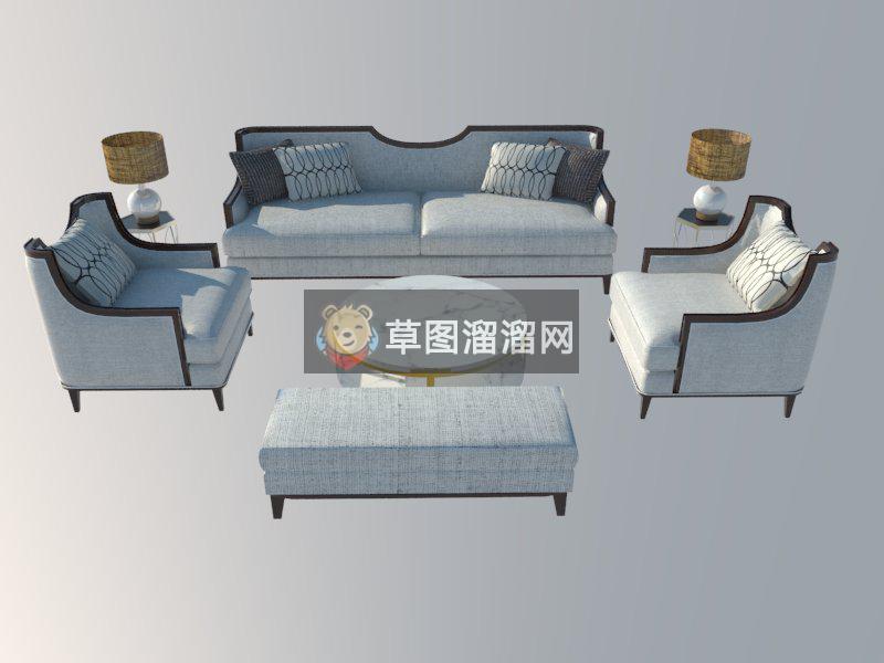 现代中式沙发SU模型分享作者是【lingxin220】