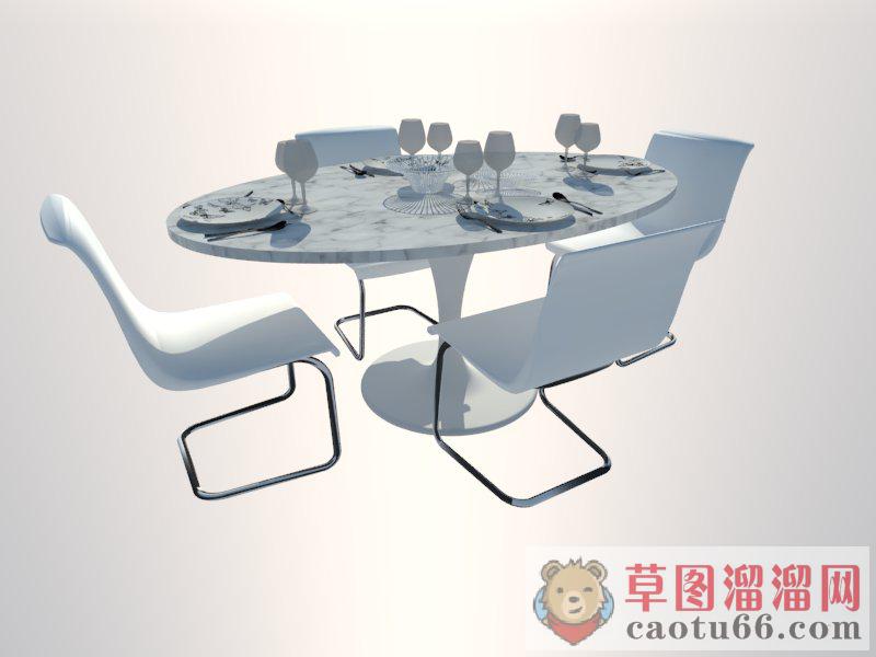 现代餐桌椅椭圆形餐桌椅SU模型分享作者是【半点不由】