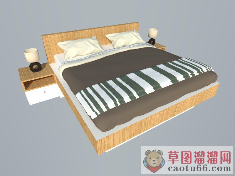 木质双人床床铺SU模型分享作者是【柯南男科1】