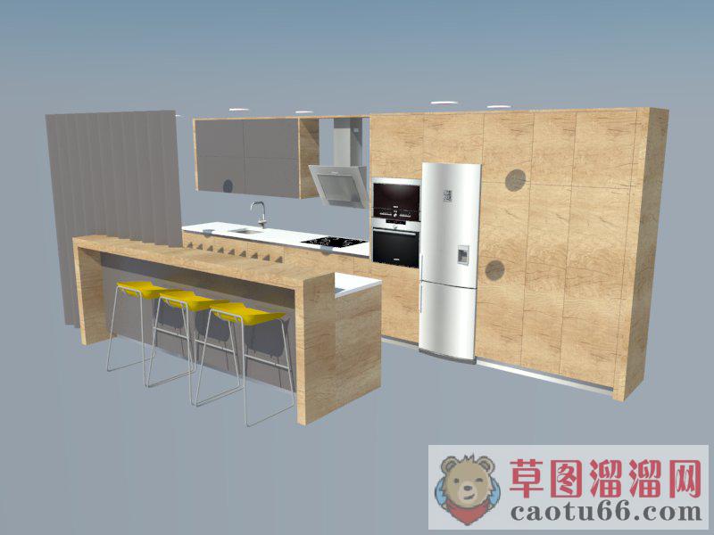 木制厨房吧台SU模型分享作者是【我江西的。我改】