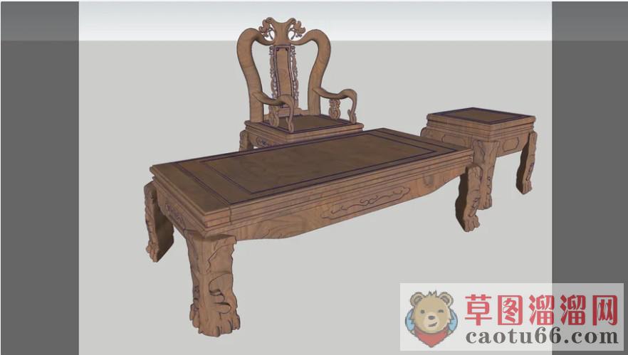 中式实木桌椅SU模型分享作者是【痴水沧浪】