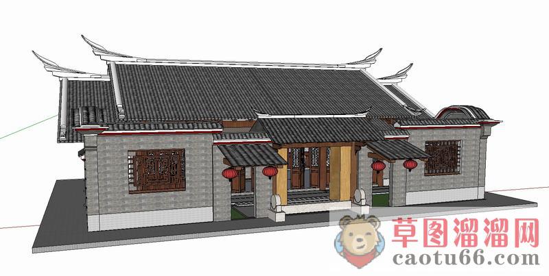 中式闽西古建筑SU模型分享作者是【广州高格展柜】