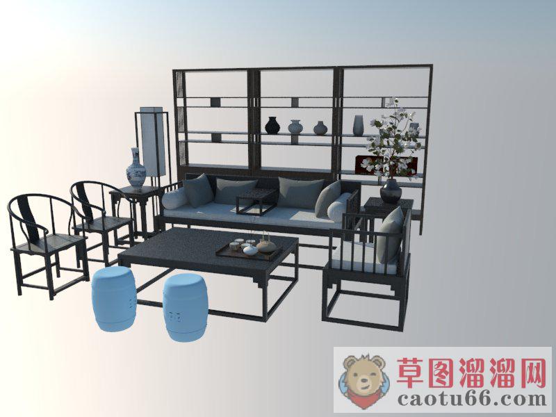 新中式沙发茶几SU模型分享作者是【De Ja Vu 】