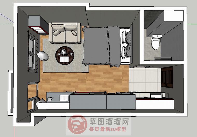 小公寓室内空间SU模型分享作者是【 ______冷色。】