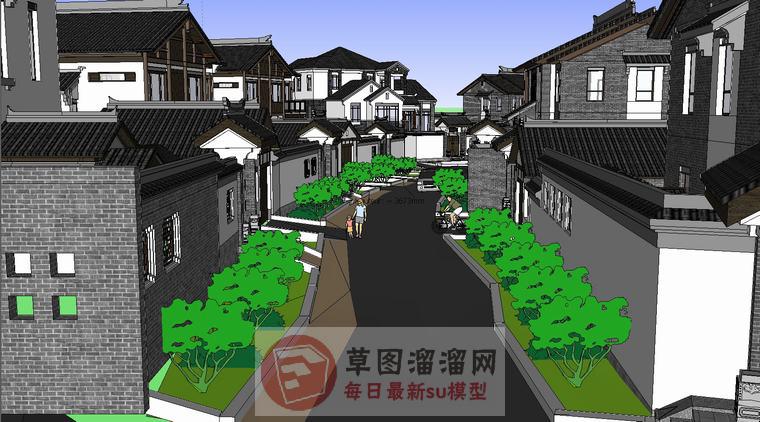 新中式民宿建筑SU模型分享作者是【馨浩园林景观】