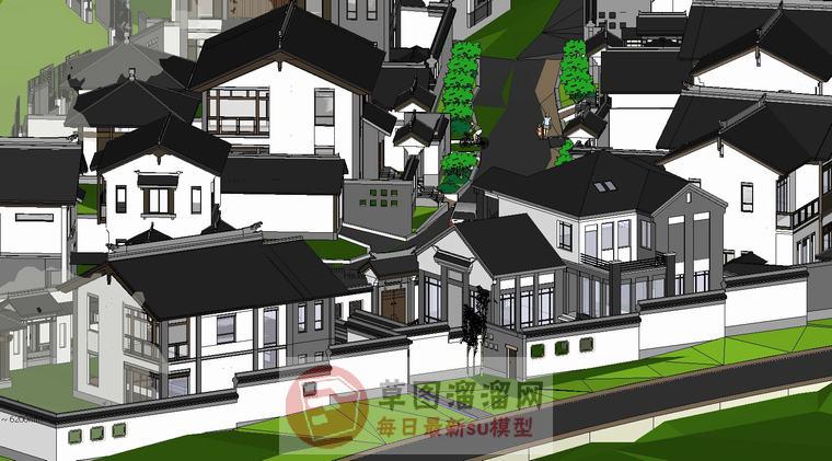 新中式民宿建筑SU模型上传日期是2020-07-26