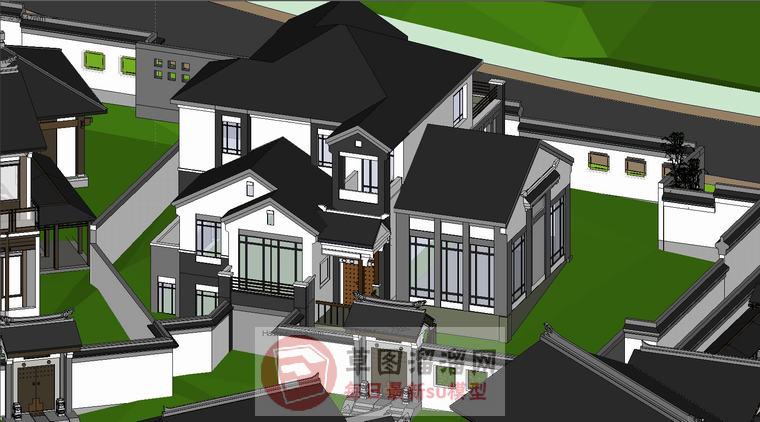 新中式民宿建筑SU模型文件大小是7.73M