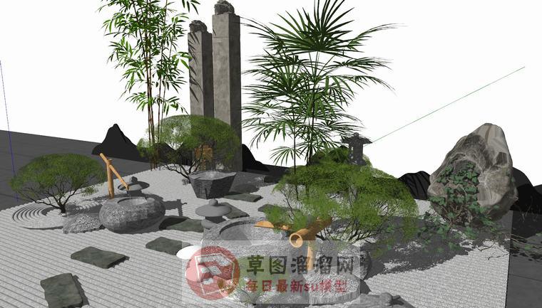 日式庭院景观SU模型分享作者是【萌萌哒】