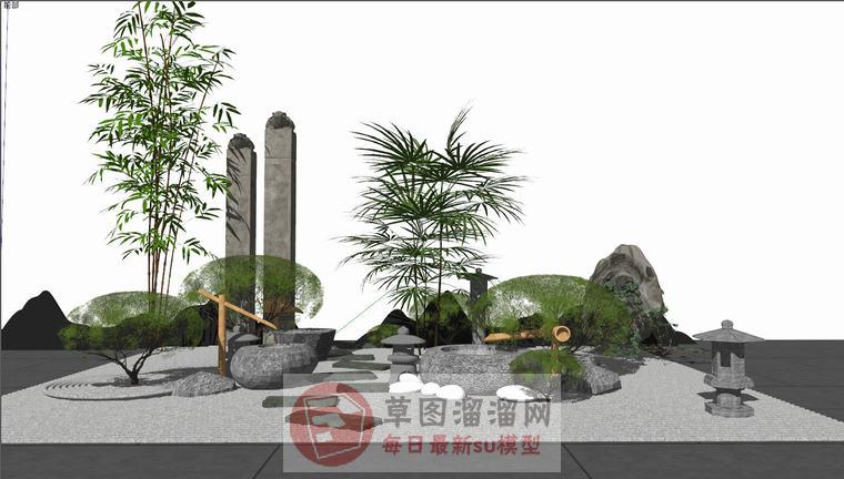日式庭院景观SU模型上传日期是2020-09-01