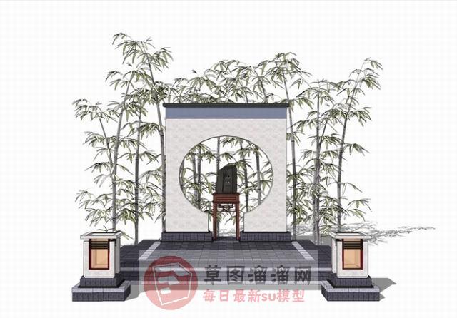 中式景墙地灯SU模型分享作者是【凯歌】