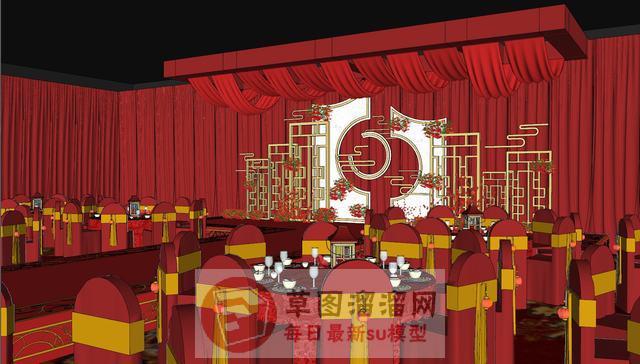 中式酒席宴席SU模型文件大小是26.6M