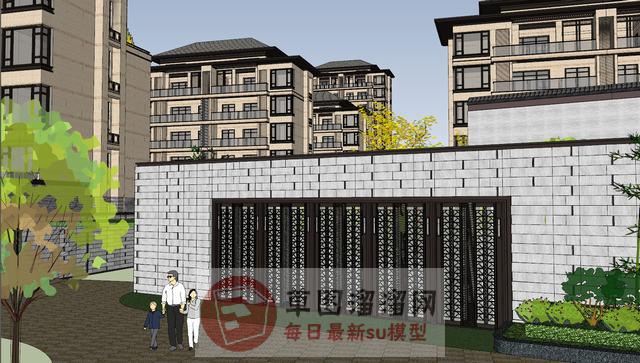 新中式建筑小区SU模型上传日期是2020-11-11