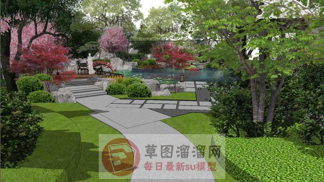 中式风格庭院花园景观su模型库素材 skp模型图片2 免费模型库