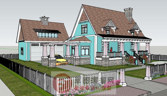 美式别墅住宅建筑su免费模型库素材 skp模型图片2 免费模型库