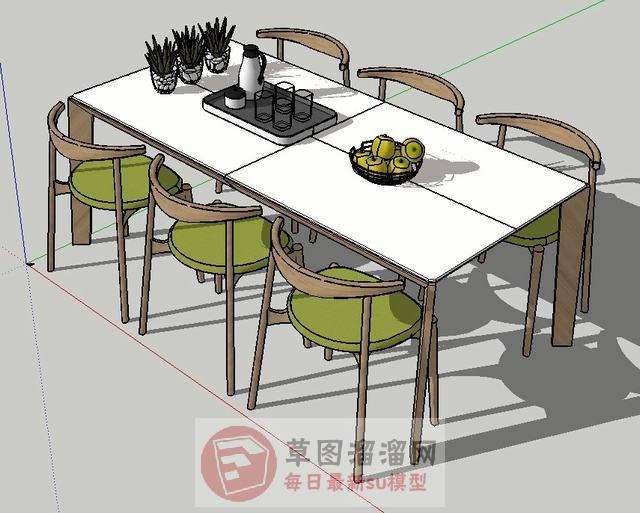 餐桌椅现代六人座SU模型分享作者是【张振】