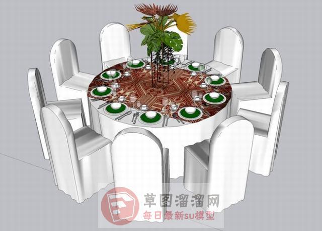 宴会桌椅圆形SU模型分享作者是【不二】