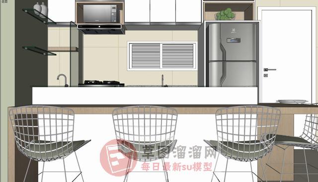 厨房橱柜吧台SU模型上传日期是2021-01-13