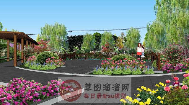 中式生态花园景观su模型库素材