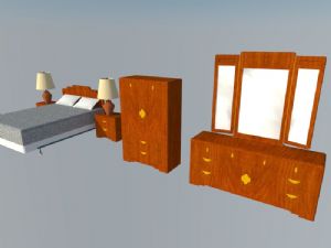 中式家具床铺柜子SU模型