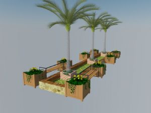 棕树木制花箱树池SU模型