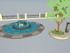 欧式喷泉水景围墙SU模型