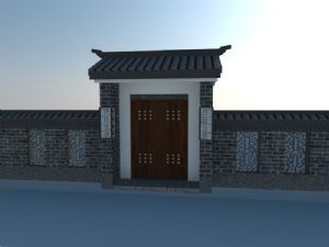 中式庭院大门围墙SU模型
