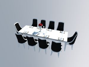 餐桌椅十人座餐具SU模型