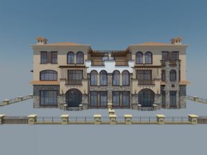 西班牙风格双拼别墅别墅建筑SU模型