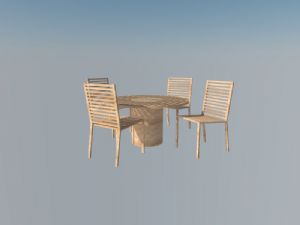 木制椅子木制圆桌子户外桌椅SU模型