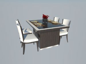 中式餐桌椅四人桌椅SU模型