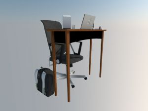 办公桌写字桌笔记本电脑SU模型