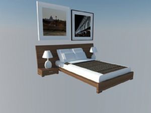 卧室床铺桌灯SU模型