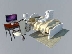床铺电脑桌书桌SU模型