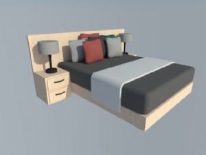 双人床床铺桌灯SU模型