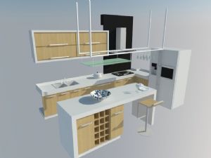 厨房橱柜吧台椅SU模型