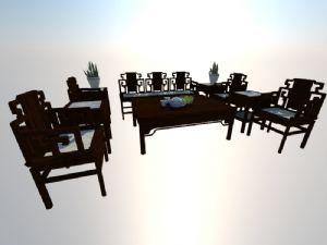新中式沙发茶几SU模型