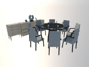 餐桌椅餐具边桌柜子SU模型