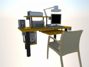 电脑桌打印机台灯SU模型