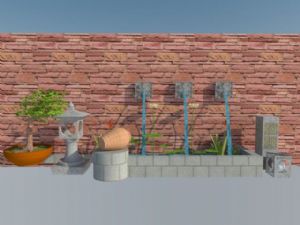 中式庭院流水墙-草坪灯SU模型
