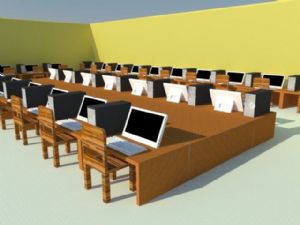 电脑室电教室电脑桌椅SU模型