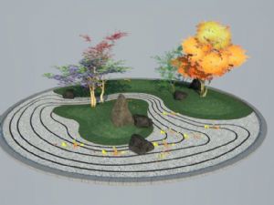 圆形日式庭院SU模型