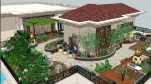 欧式现代屋顶花园景观SU模型下载