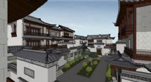 中式别墅住宅群景观设计草图模型