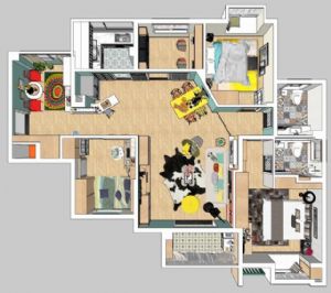 欧式家装4房2厅室内设计SU免费模型 模型图1