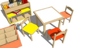 儿童桌凳-书柜SU免费模型下载