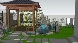 中式庭院：石桌石凳-亭子-假山水景