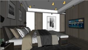 现代大卧室空间设计SU草图溜溜模型下载