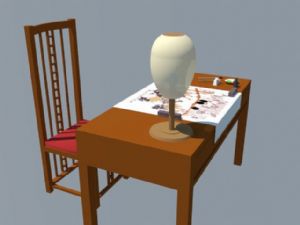 中式书桌椅木SU模型