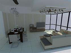 客厅-沙发-餐桌椅-电视柜-吊灯su模型