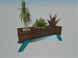 木质装饰花箱植物su模型